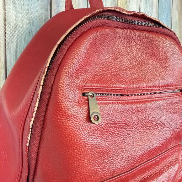 Damero Red Leather Backpack Keizer Double Strap Travel Bag Laptop Pockets - Picture 8 of 9